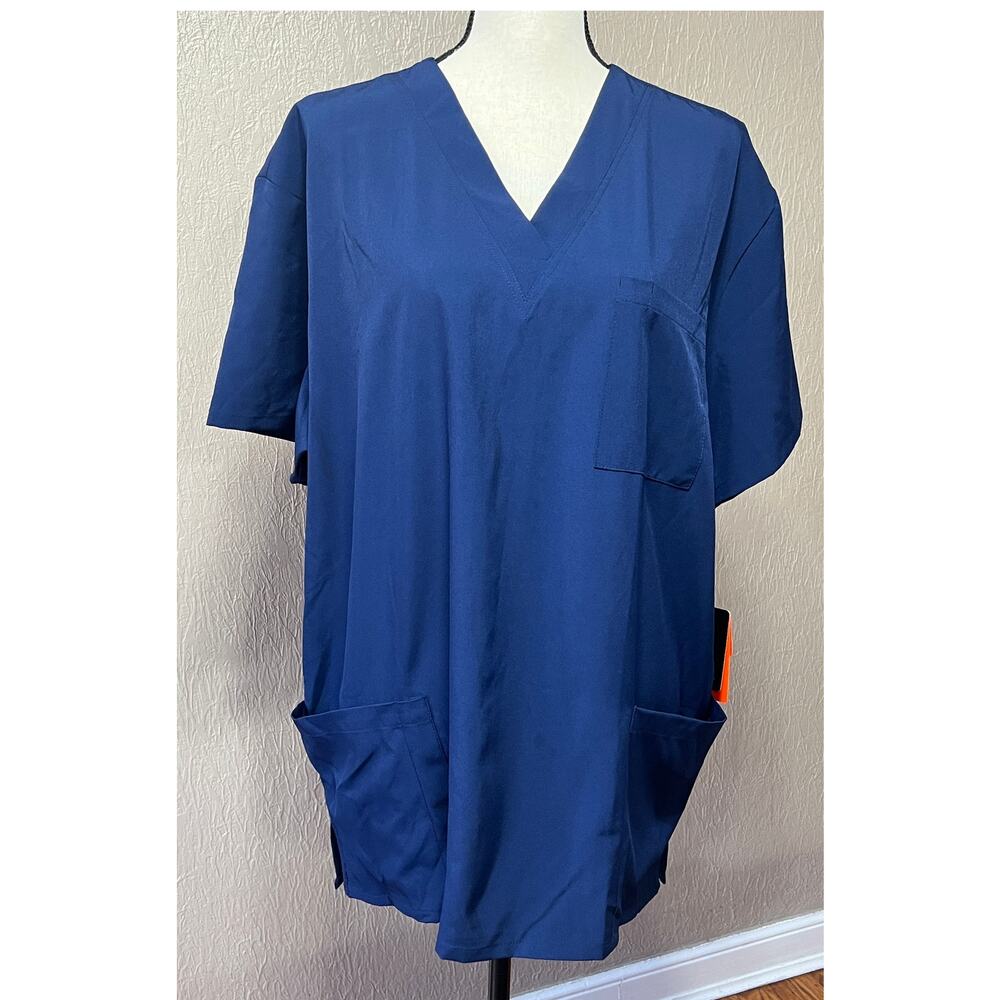 Beverly Hills Uniforms Work Medical Scrub Top Blue Stretch Men Women 2XL New